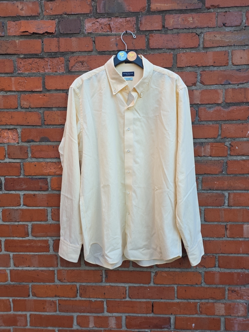 Peter Millar Perfect Pinpoint Dress Shirt Mens XL Yellow Button Down (C2)